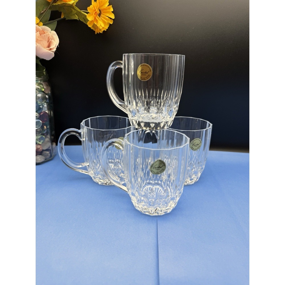 Paul Sebastian 24% Lead Crystal Mugs Set of 4 Made in France Vintage Crystal